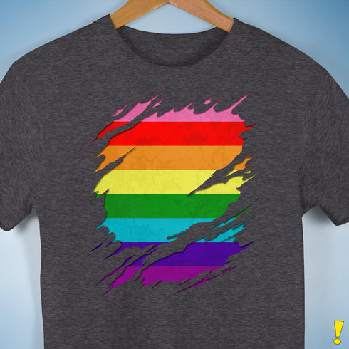 Original Gilbert Baker LGBTQ Gay Pride Flag Ripped Reveal Premium - Dark Grey Heather